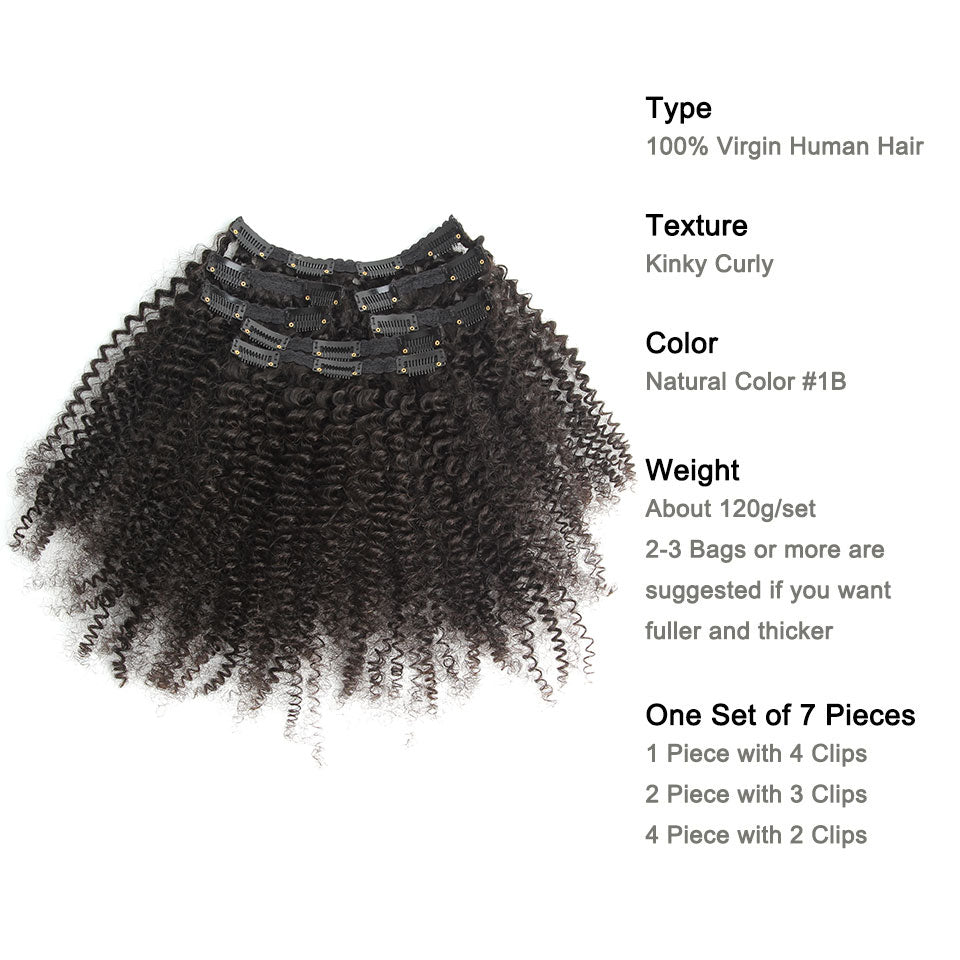 Brazilian Kinky Curly Hair Clip-ins