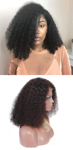 Malaysian Curly Short Bob Lace Front Wig w/ Baby Hairs